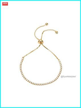 14K Gold Plated Adjustable CZ Tennis Bracelet for Women